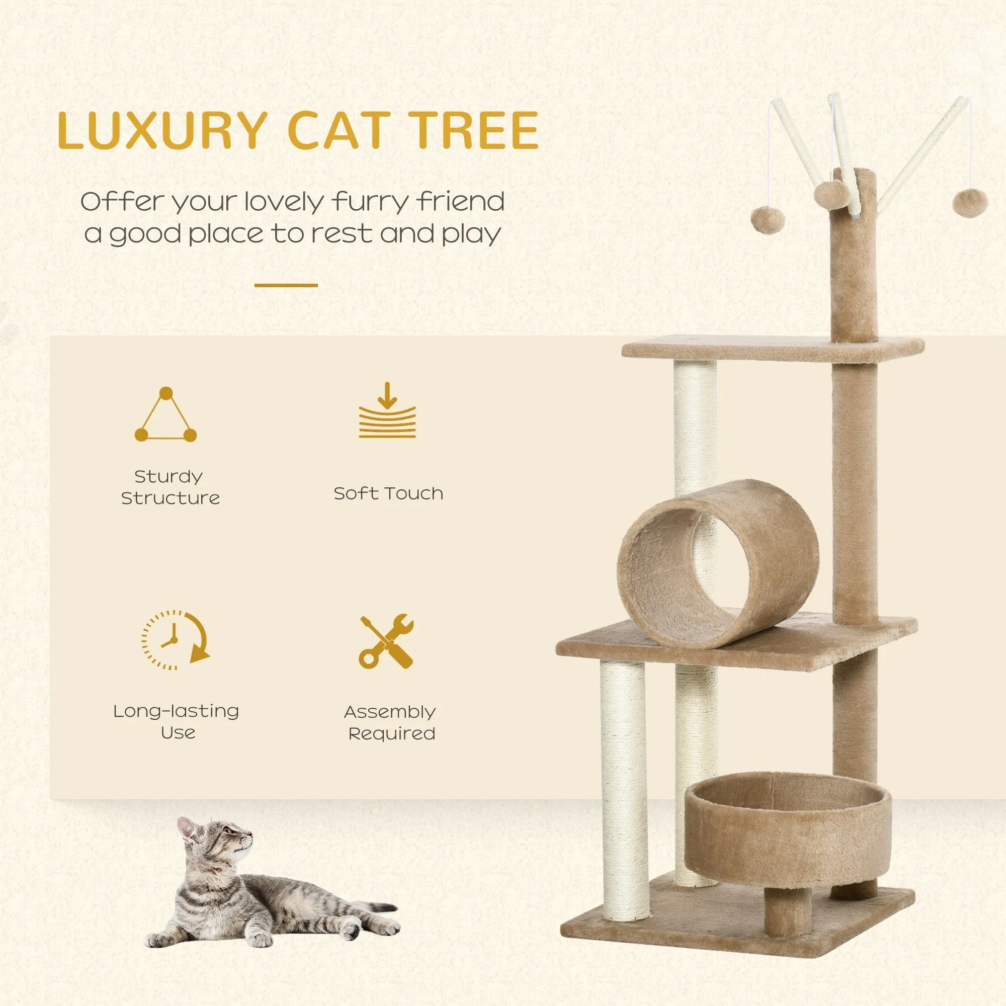 121cm Cat Tree Tower with Scratching Post with Bed