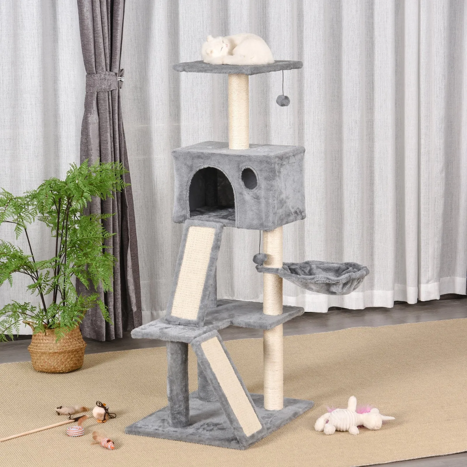 130cm Cat Tree for Indoor Cats Activity Center with Condo Scratching Post Ladders Kitty Climbing Tower Relaxing Playing