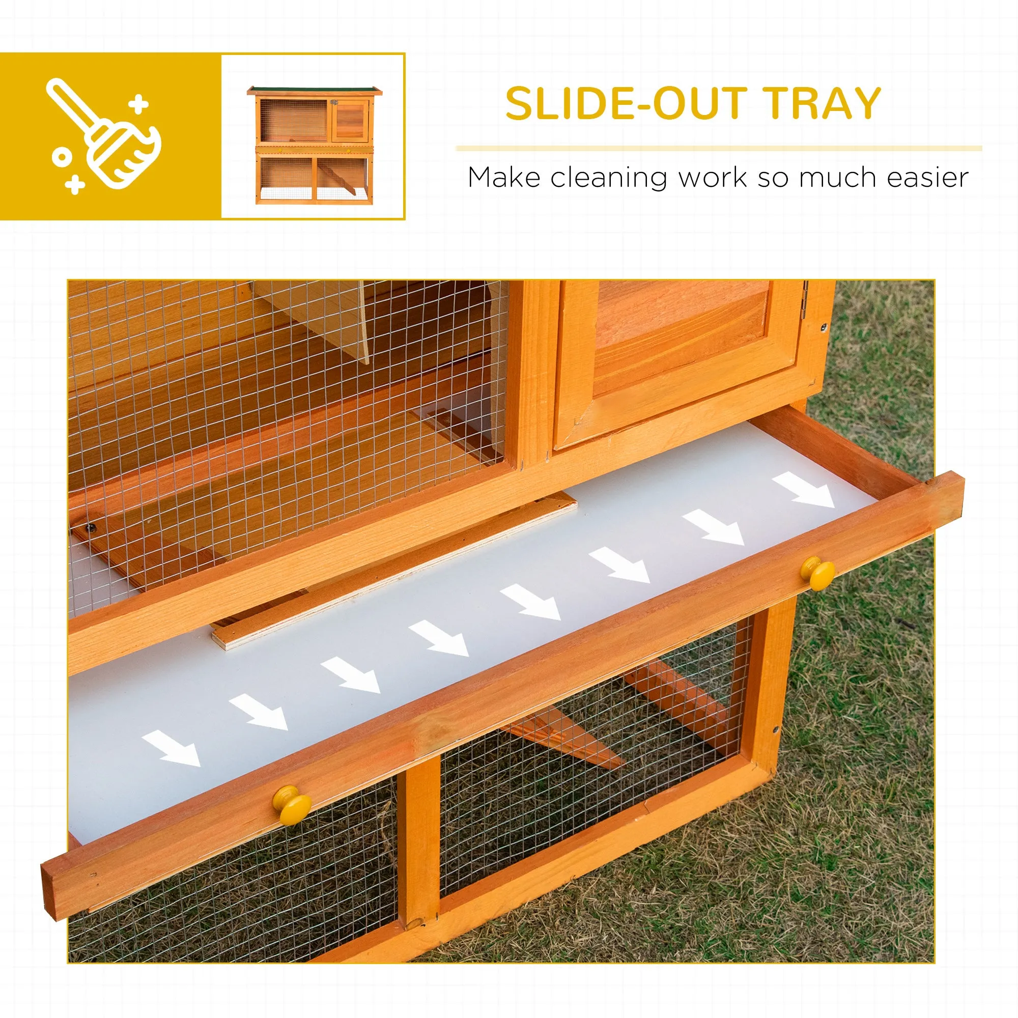 2-Tier Rabbit Hutch Wooden Guinea Pig Hutch Double Decker Pet Cage Run with Sliding Tray Opening Top