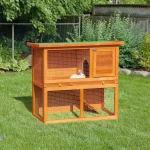 2-Tier Rabbit Hutch Wooden Guinea Pig Hutch Double Decker Pet Cage Run with Sliding Tray Opening Top