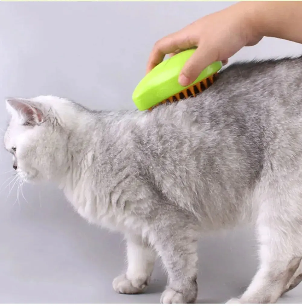 3-in-1 Electric Steamy Brush for Cats & Dogs – Steam Brush, Sprayer, and Massaging Pet Grooming Tool for Shedding