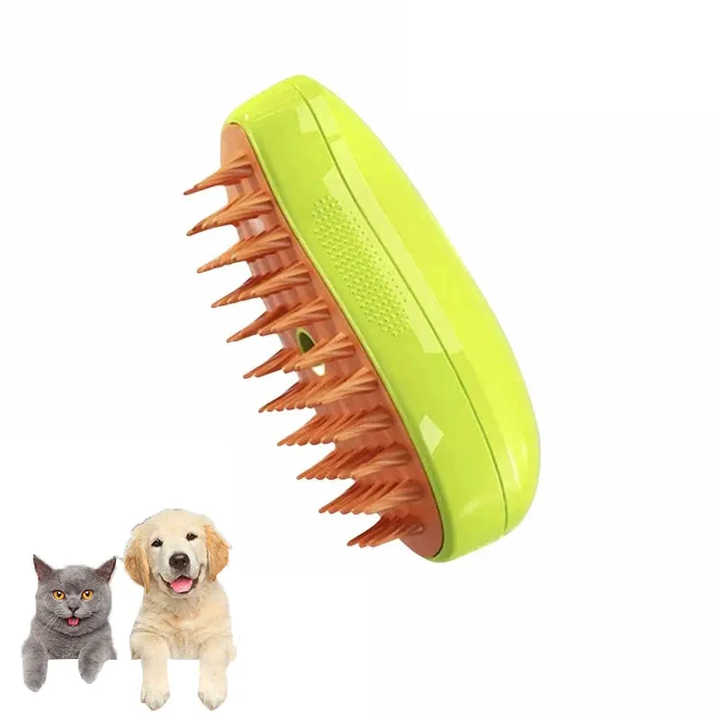 3-in-1 Electric Steamy Brush for Cats & Dogs – Steam Brush, Sprayer, and Massaging Pet Grooming Tool for Shedding