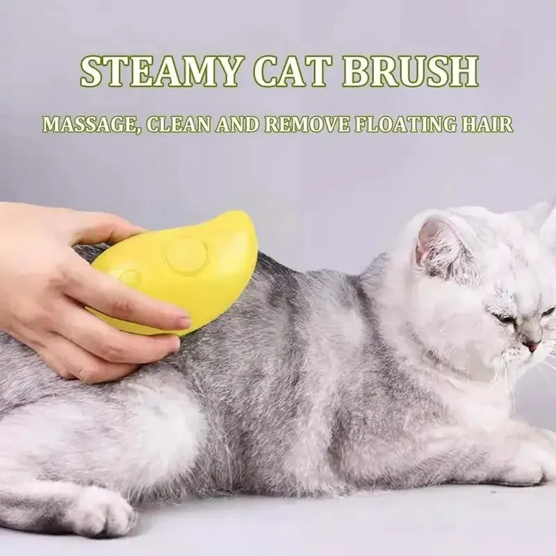 3-in-1 Electric Steamy Brush for Cats & Dogs – Steam Brush, Sprayer, and Massaging Pet Grooming Tool for Shedding