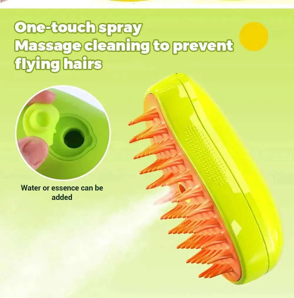 3-in-1 Electric Steamy Brush for Cats & Dogs – Steam Brush, Sprayer, and Massaging Pet Grooming Tool for Shedding