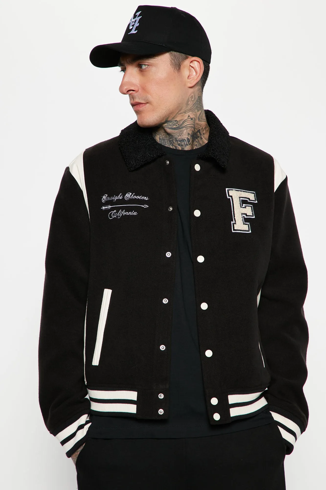 Archery Club Sherpa Collared Varsity Jacket - Black