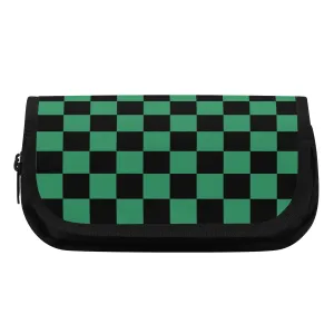 Back to School supplies-Double Layer Pencil Cases for Tweens & Teens. Cool Anime inspired Green & Black Checks