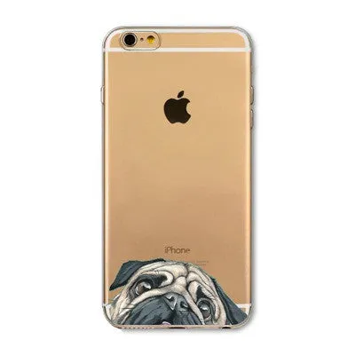 Cute Cartoon Animal Cat Dog BULLDOG Phone Case For iPhone 6 6s Plus 4.7" 5.5" Crystal Clear Soft TPU Gel Flexible Skin Cover