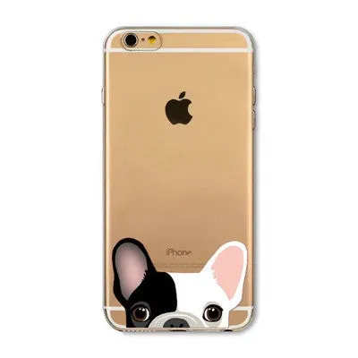 Cute Cartoon Animal Cat Dog BULLDOG Phone Case For iPhone 6 6s Plus 4.7" 5.5" Crystal Clear Soft TPU Gel Flexible Skin Cover