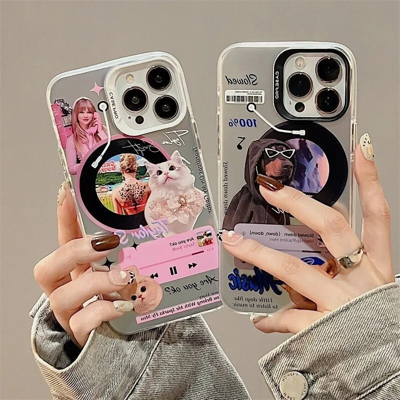 Cute Electroplating Silver Pet Dog Lover & Cat Lover CD Artbook Design Protective Shockproof iPhone Case for iPhone 11 12 13 14 Pro Max Case