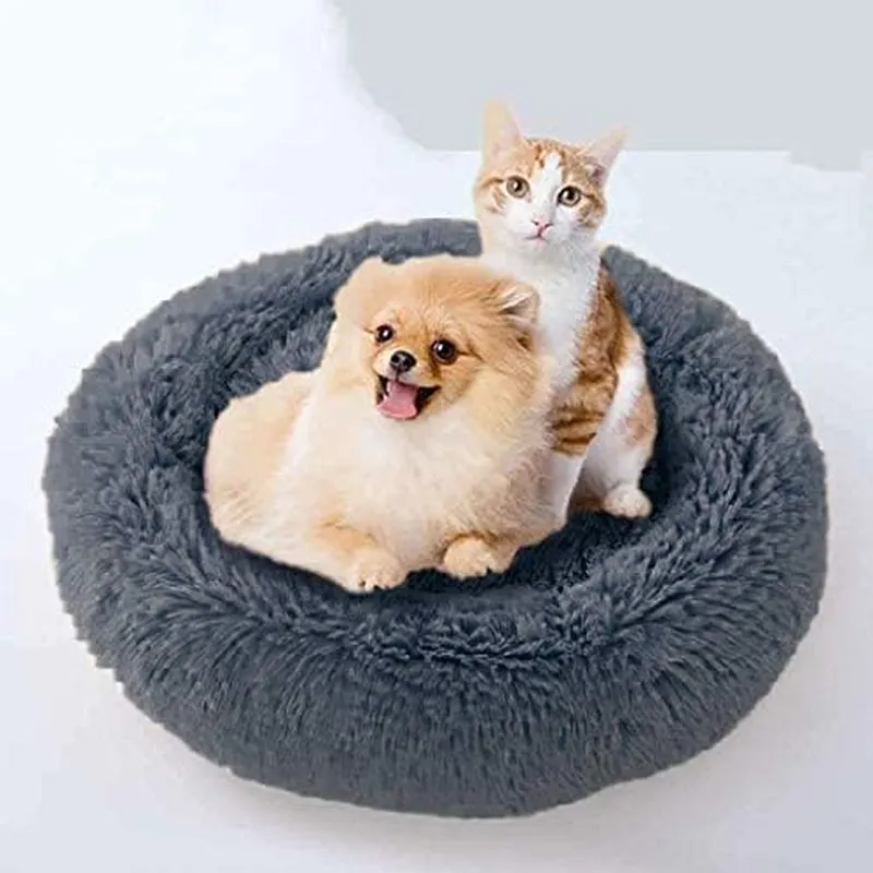 Dog Bed Soft Cat Bed 50Cm Plush Cat Calming Bed Fluffy Pet Nest for Small Medium Large Pet,Winter Warm Faux Fur Kennel Puppy Sofa,Anti-Slip Bottom - Machine Washable (50Cm Suit 5Kg, Dark Grey)