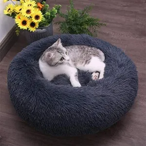 Dog Bed Soft Cat Bed 50Cm Plush Cat Calming Bed Fluffy Pet Nest for Small Medium Large Pet,Winter Warm Faux Fur Kennel Puppy Sofa,Anti-Slip Bottom - Machine Washable (50Cm Suit 5Kg, Dark Grey)