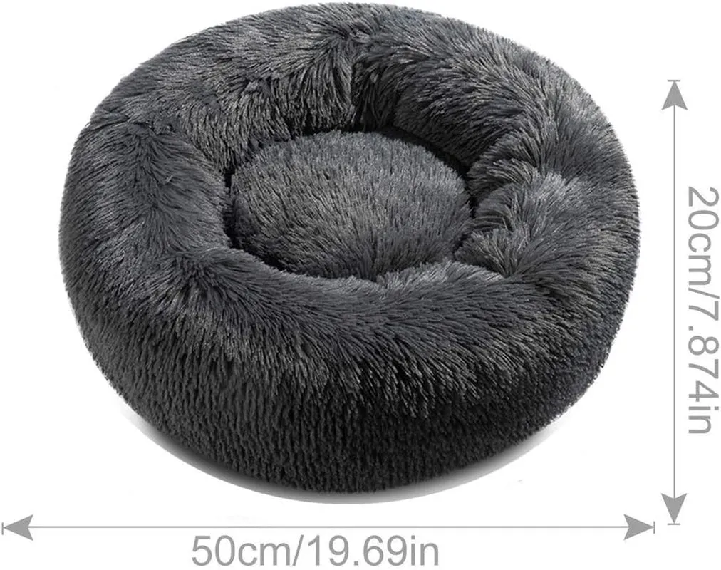 Dog Bed Soft Cat Bed 50Cm Plush Cat Calming Bed Fluffy Pet Nest for Small Medium Large Pet,Winter Warm Faux Fur Kennel Puppy Sofa,Anti-Slip Bottom - Machine Washable (50Cm Suit 5Kg, Dark Grey)