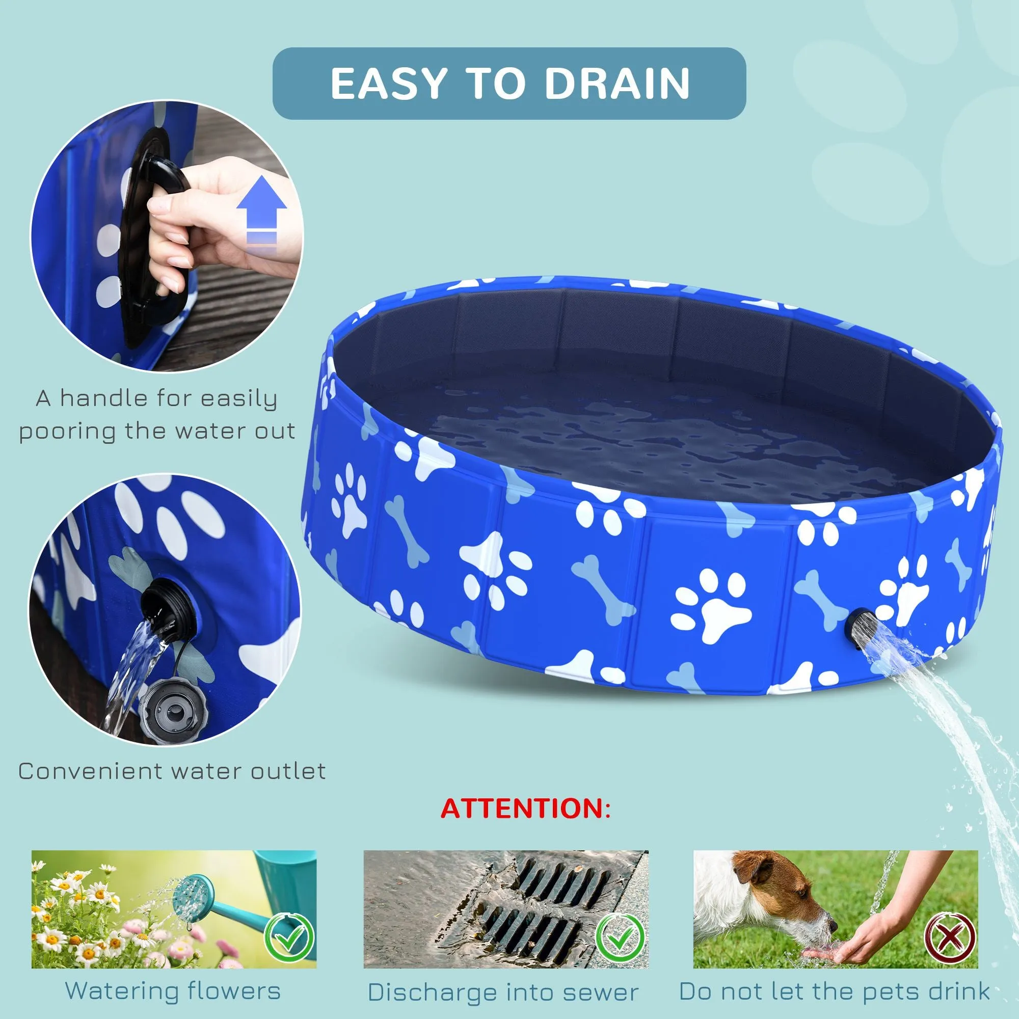 Dog Swimming Pool Foldable Pet Bathing Shower Tub Padding Pool Dog Cat Puppy Washer Indoor/Outdoor Φ80 × 20H cm XS Sized