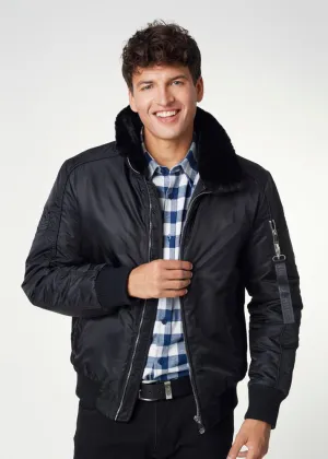 Faux Fur Imitation Classic Black Men's Winter Premium Jacket by TJS