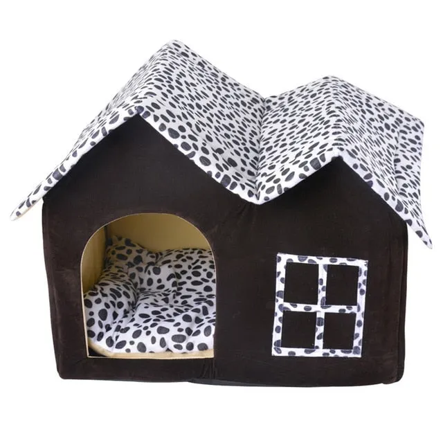 Foldable Dog Puppy Cat House Warm Nest Cotton with Cushion Thicken Soft Comfortable Pet Bed