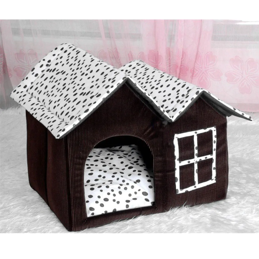 Foldable Dog Puppy Cat House Warm Nest Cotton with Cushion Thicken Soft Comfortable Pet Bed