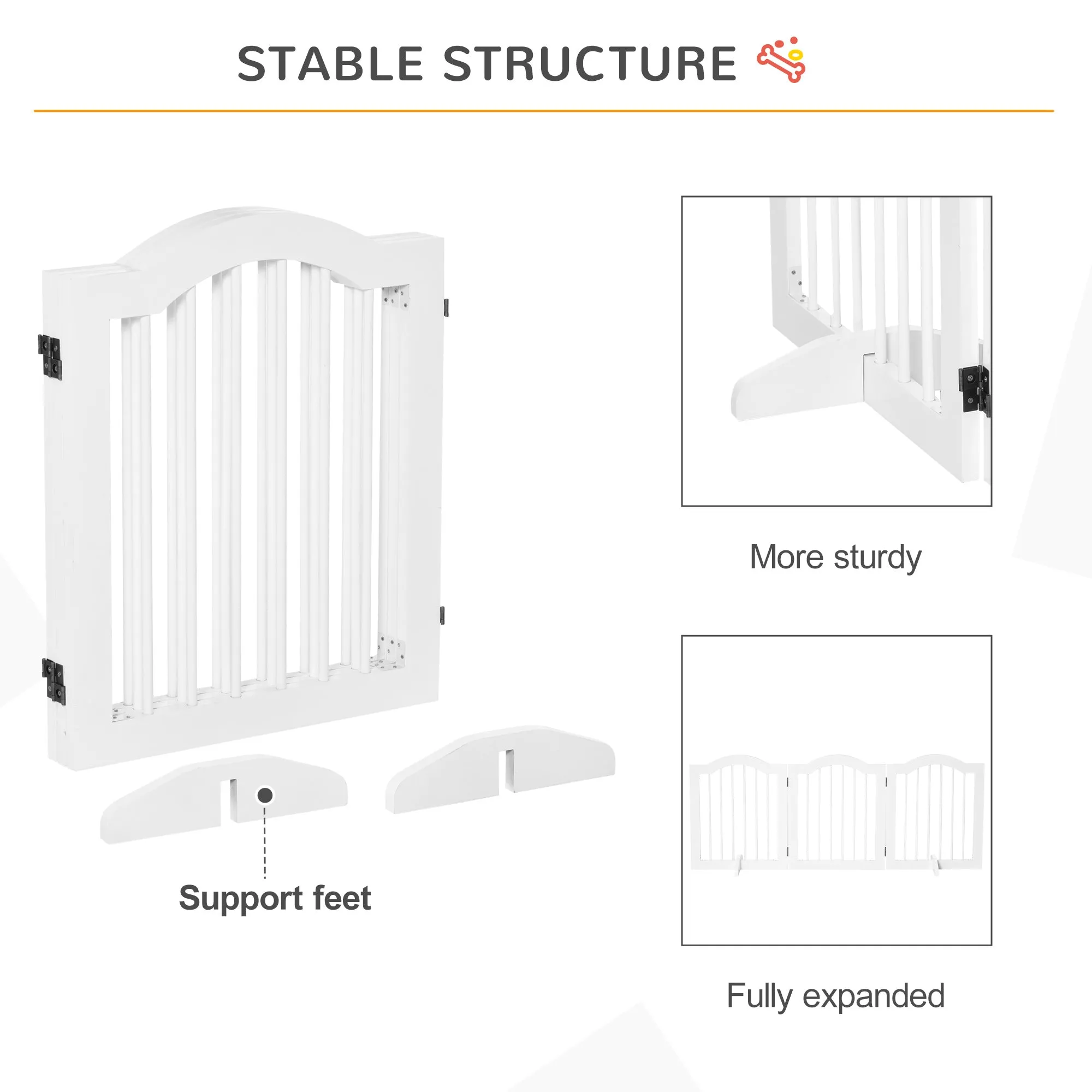 Freestanding Pet Gate Wooden Dog Gate with Support Feet Foldable Pet Fence Safety Barrier for the House Doorway Stairs White