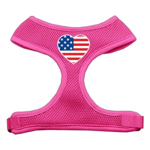 Heart Flag USA Screen Print Soft Mesh Harness Pink Medium