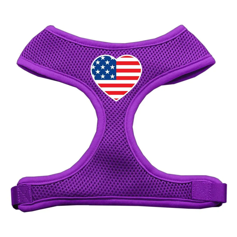 Heart Flag Usa Screen Print Soft Mesh Harness Purple Medium