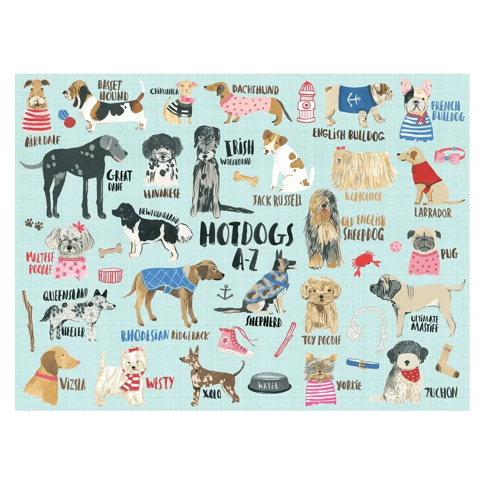 Hot Dogs A-Z Jigsaw Puzzle Bulldog Lab Pug Hound 1000 Pieces