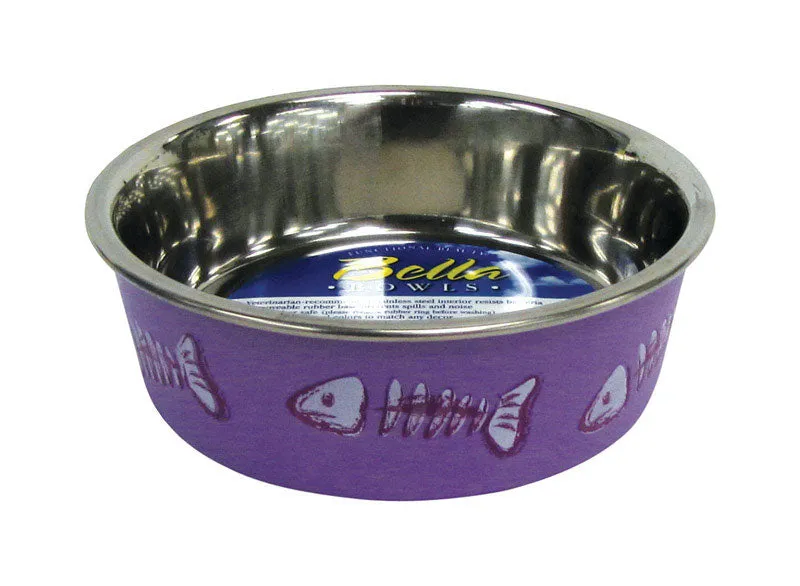 Loving Pets Bella Purple Fish Skeleton Stainless Steel 1 cups Pet Bowl For Cat