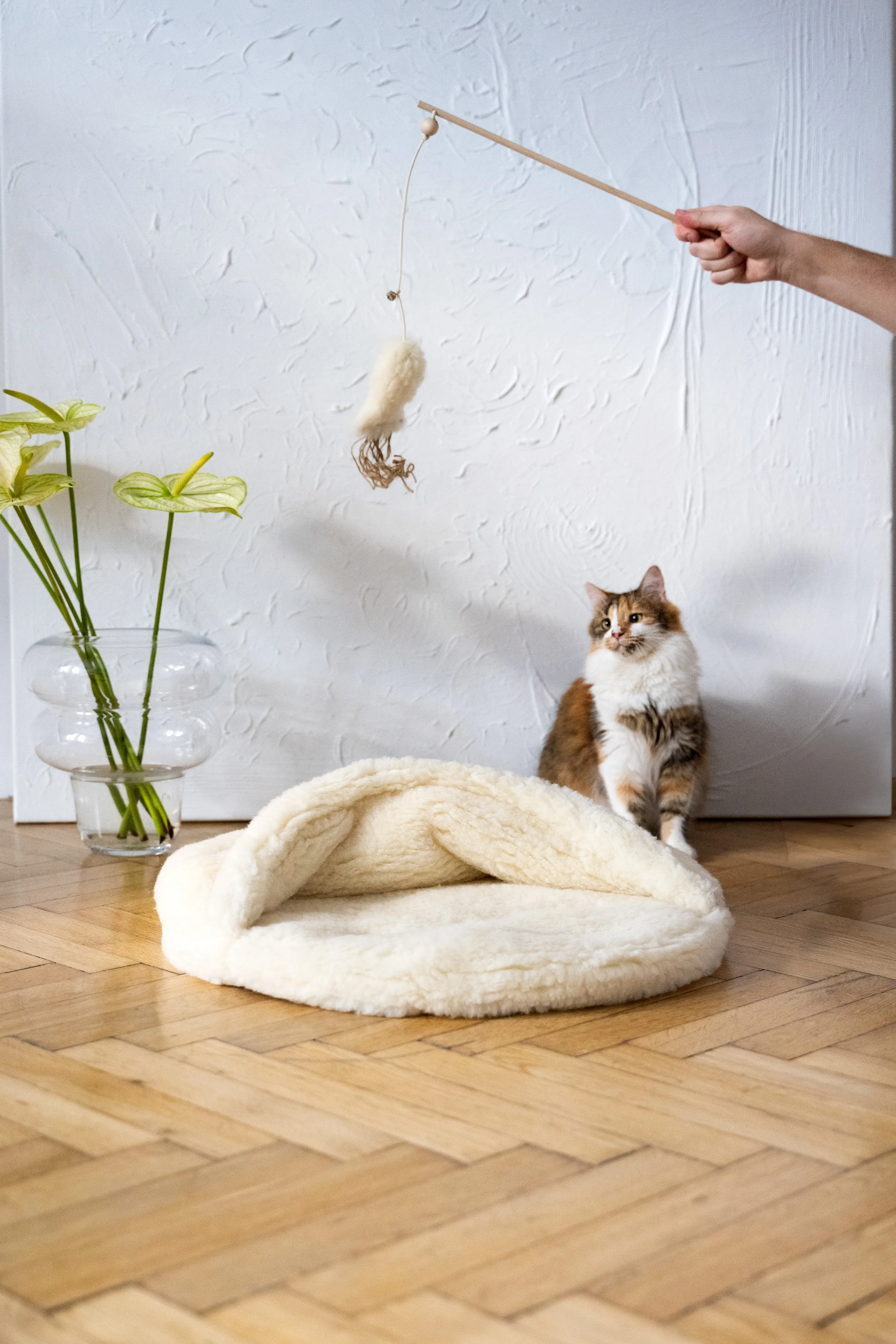 Natural Sheepskin Cat Toy: Fish