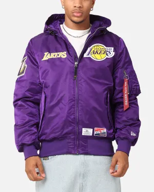 New Era Los Angeles Lakers Alpha Industries L-2B Hooded Bomber Jacket Purple