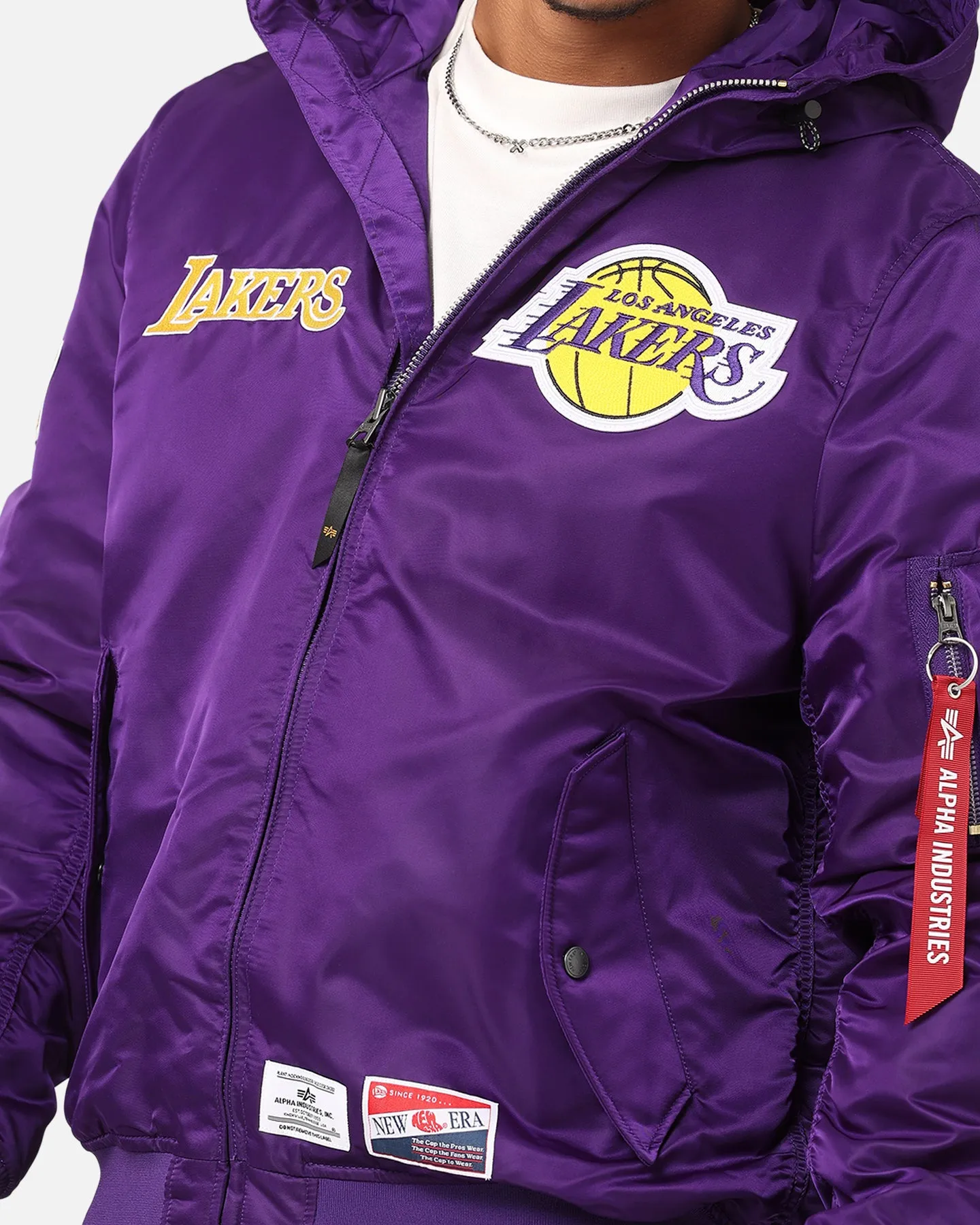 New Era Los Angeles Lakers Alpha Industries L-2B Hooded Bomber Jacket Purple