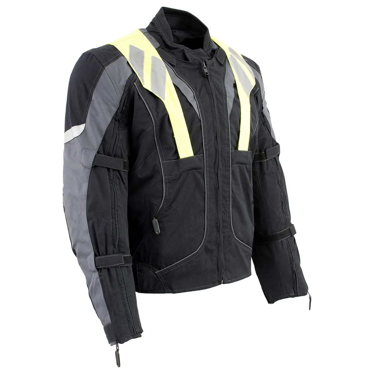 NexGen SH2325 Men's Armored Two in One Textile and Mesh Racing Jacket with Retractable Hi Viz Protection