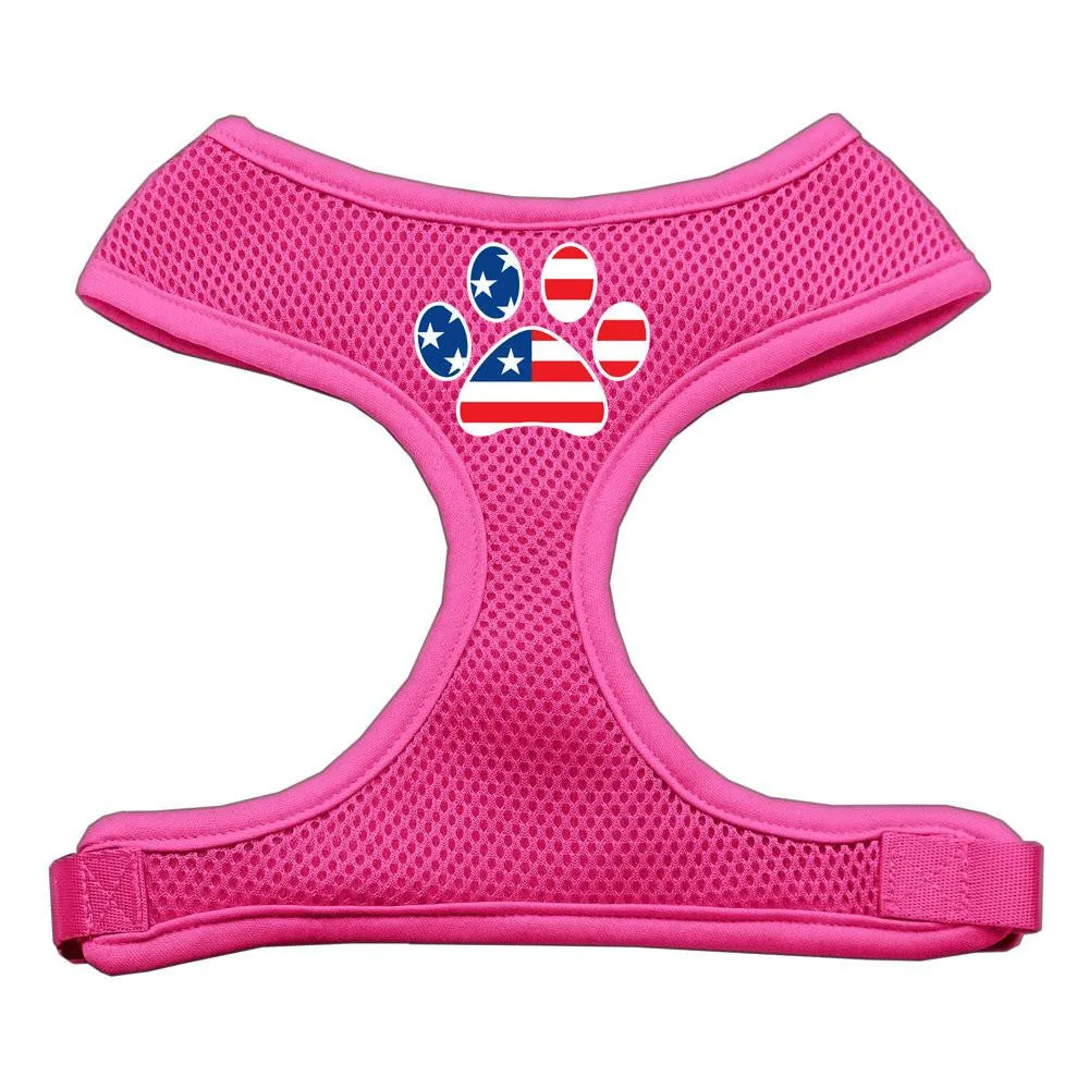 Paw Flag USA Screen Print Soft Mesh Harness Pink Medium