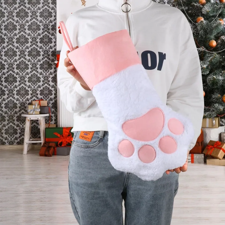 Paw Print Stocking in White and Pink