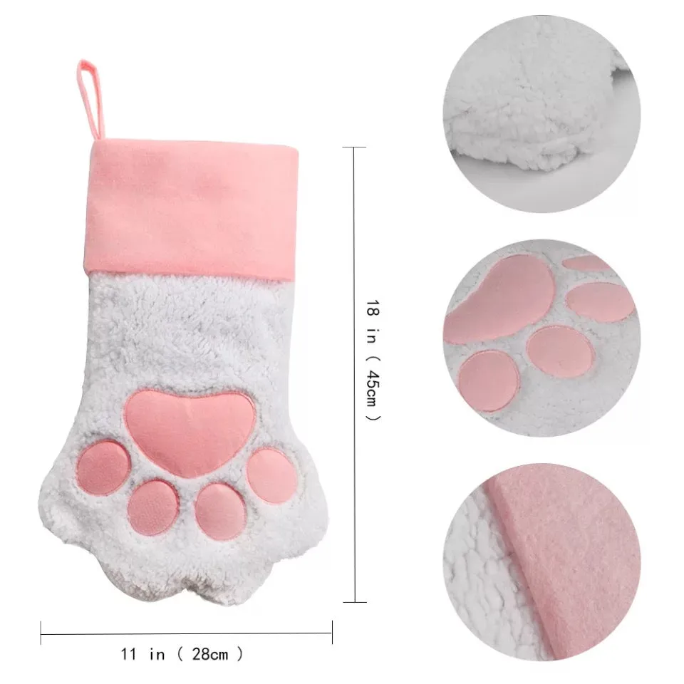 Paw Print Stocking in White and Pink