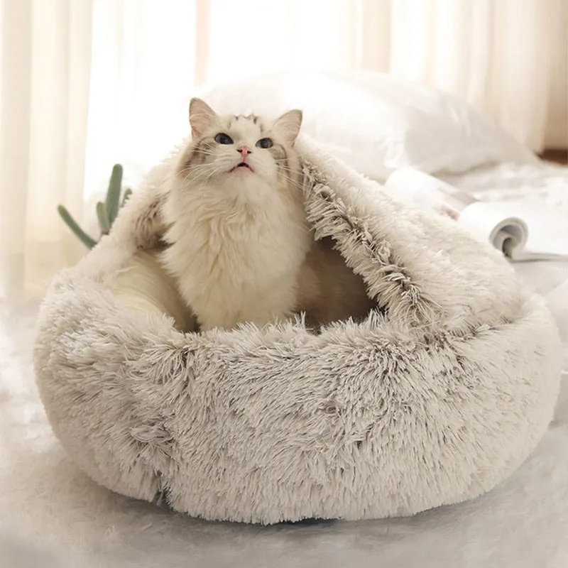 Pet Dog Cat Bed Round Plush Cat Warm Bed House Soft Long Plush Bed