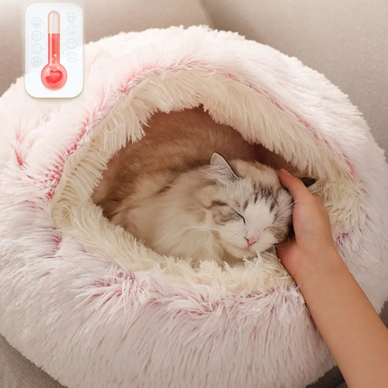 Pet Dog Cat Bed Round Plush Cat Warm Bed House Soft Long Plush Bed