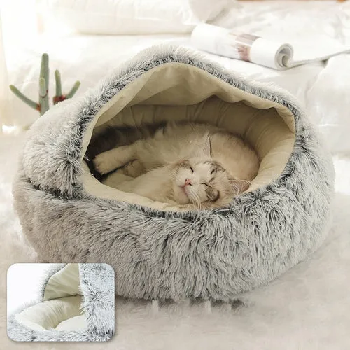 Pet Dog Cat Bed Round Plush Cat Warm Bed House Soft Long Plush Bed