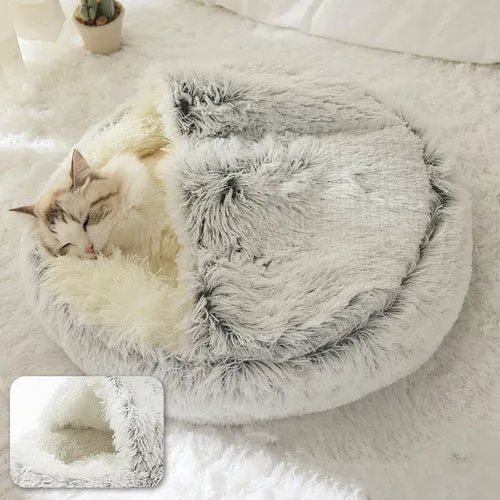 Pet Dog Cat Bed Round Plush Cat Warm Bed House Soft Long Plush Bed