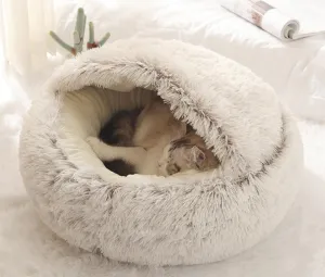 Pet Dog Cat Bed Round Plush Cat Warm Bed House Soft Long Plush Bed