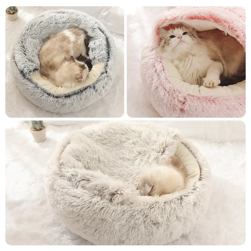 Pet Dog Cat Bed Round Plush Cat Warm Bed House Soft Long Plush Bed