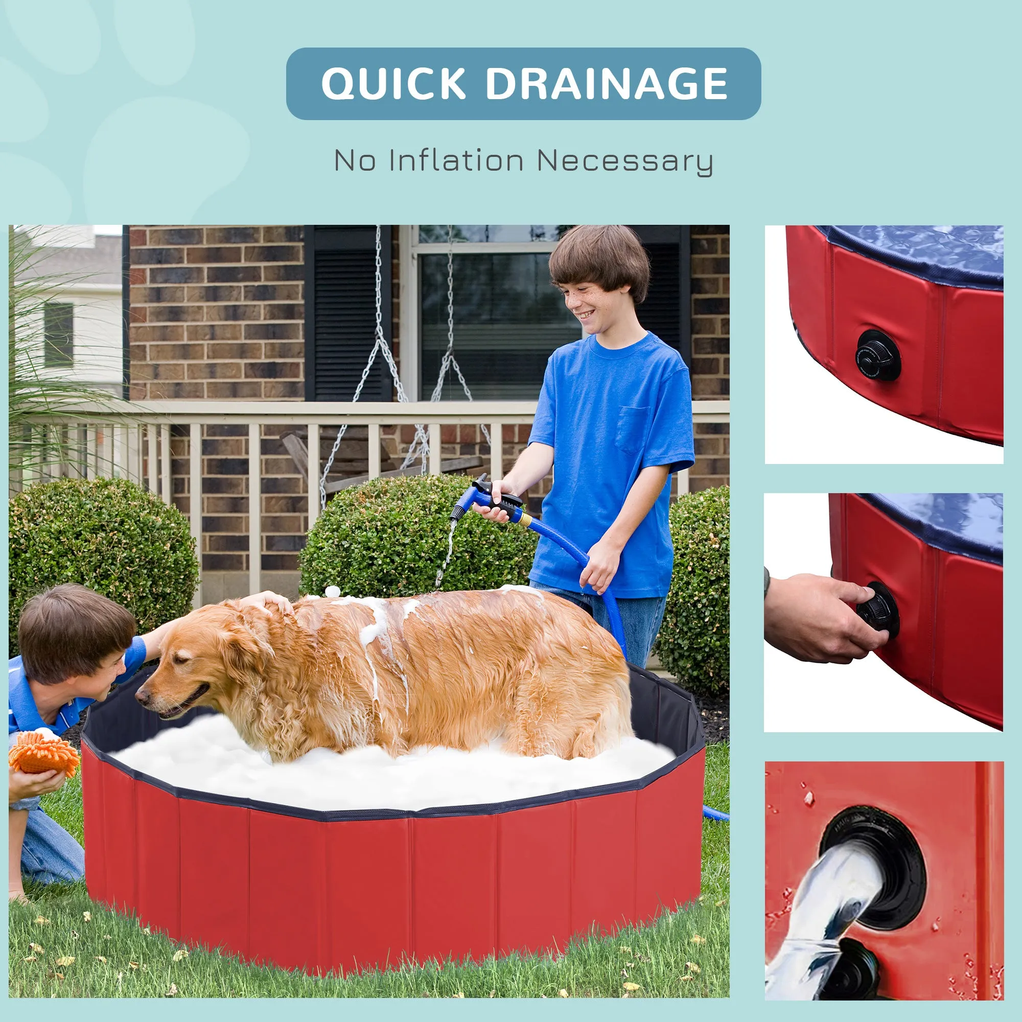 Pet Swimming Pool, Foldable, 120 cm Diameter-Red