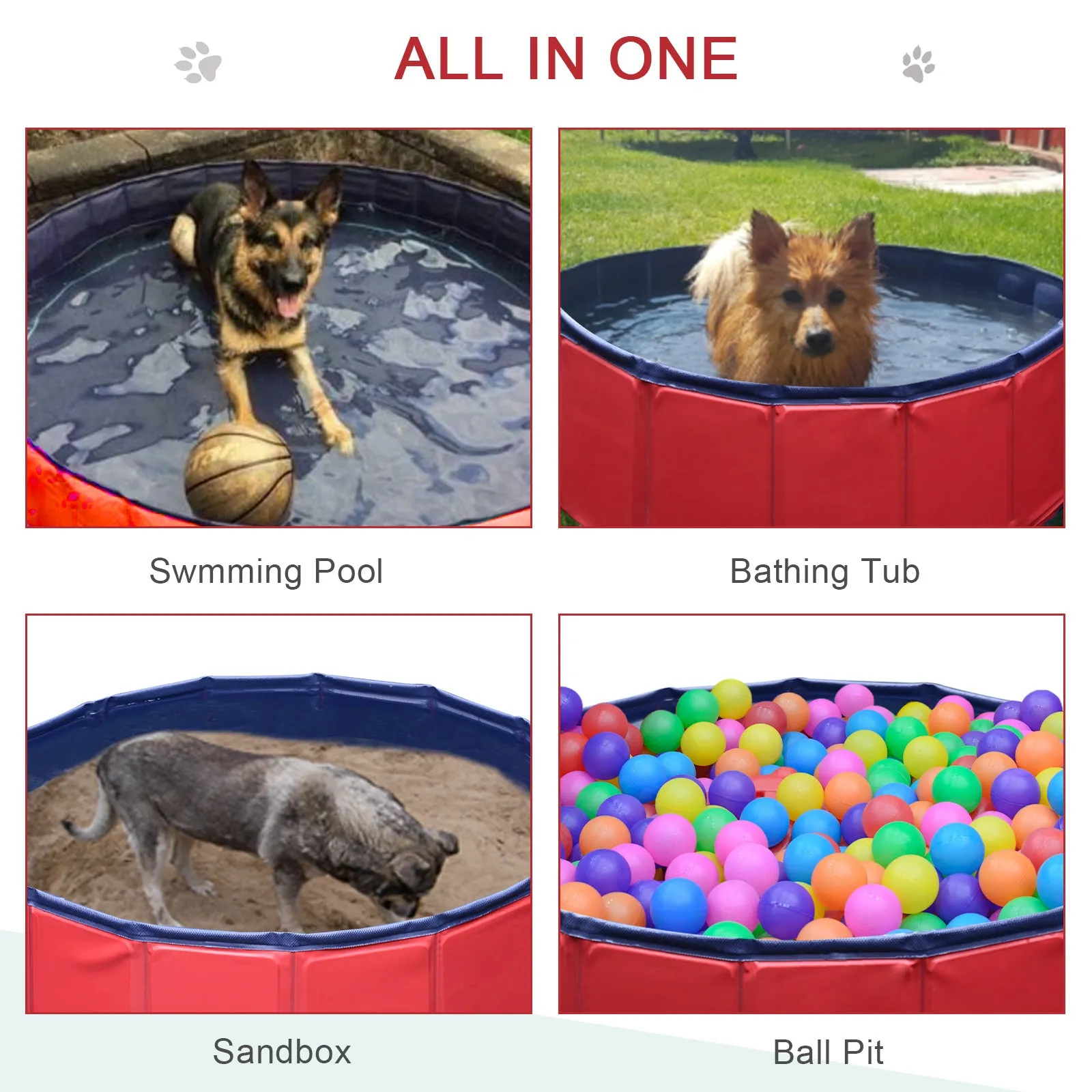 Pet Swimming Pool, Foldable, 80 cm Diameter-Red