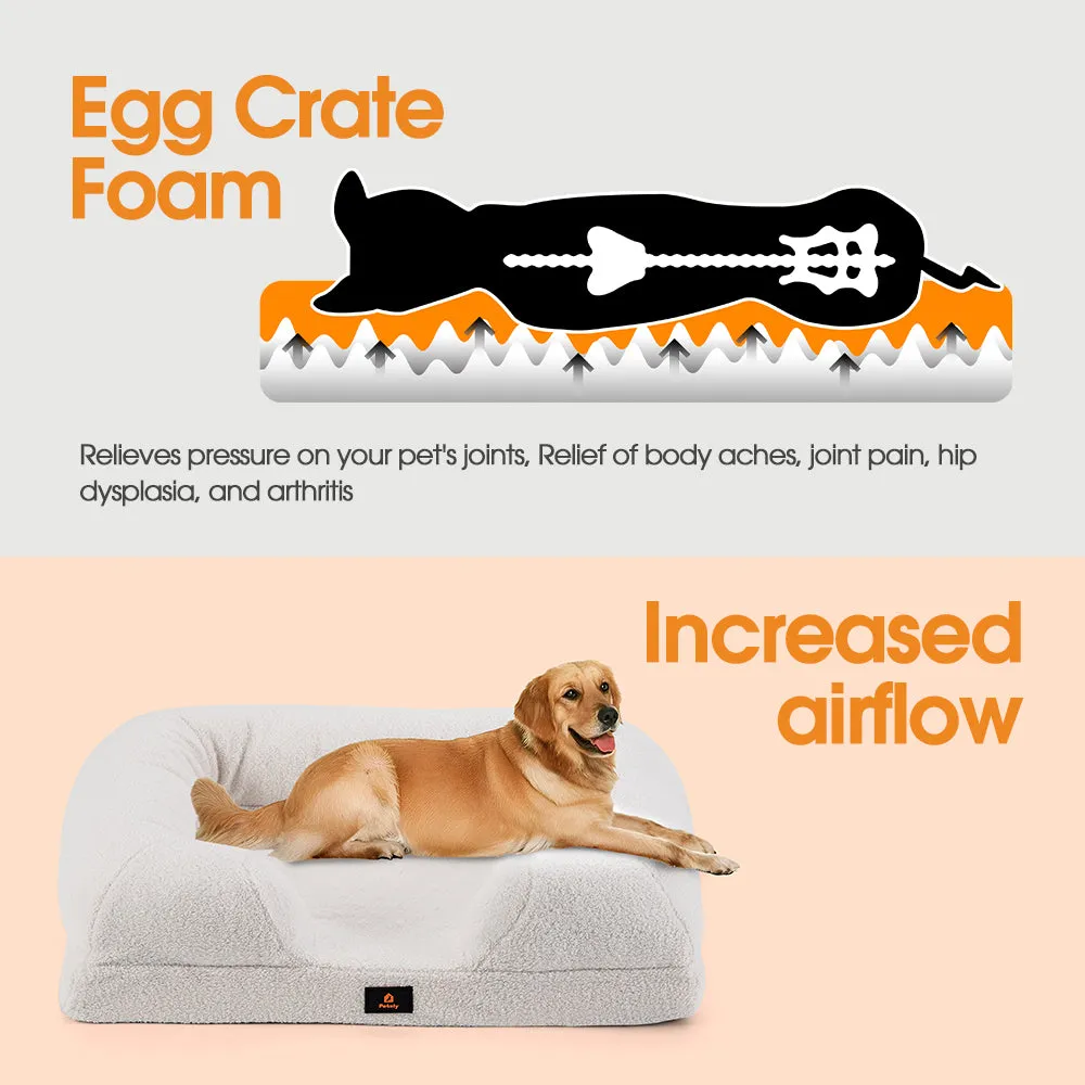 Petzly Memory Foam Dog Bed Pet Sofa Calming Bed Washable Removable White