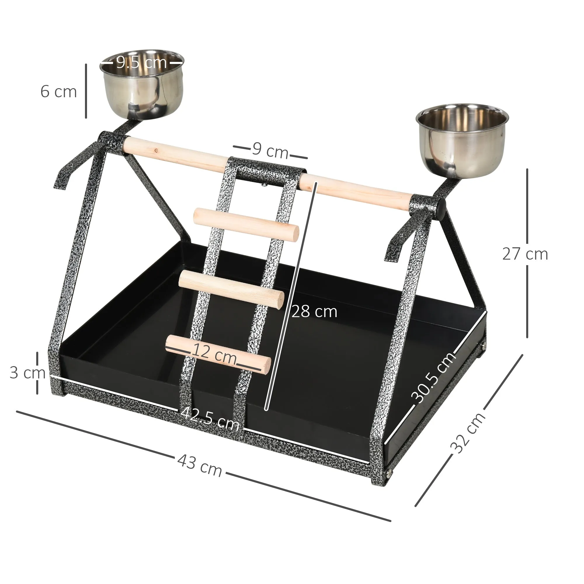 Portable Parrot Macaw Bird Play Stand Training Playground w/ Wood Perch Ladder Feeder Removable Tray