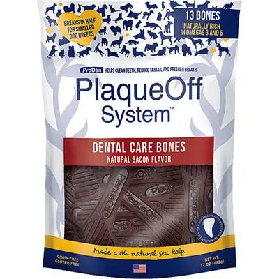 ProDen PlaqueOff System Dog Dental Care Bones Natural Bacon Flavor, 17 oz