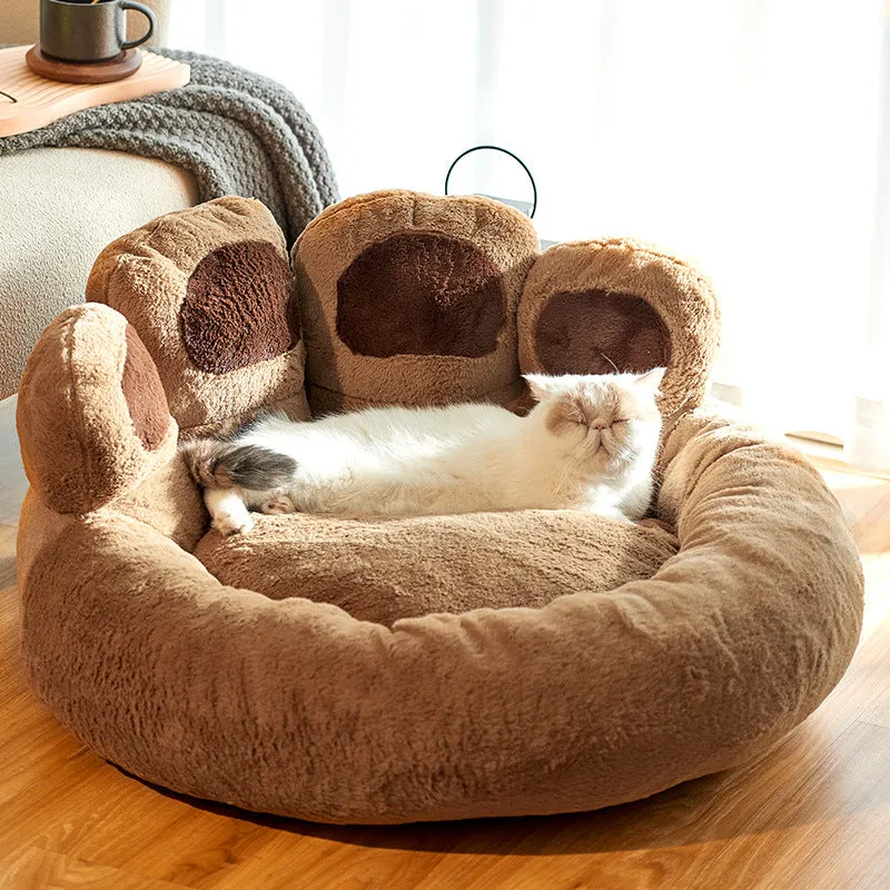 Round Plush Soft Warm Bear Pet Bed