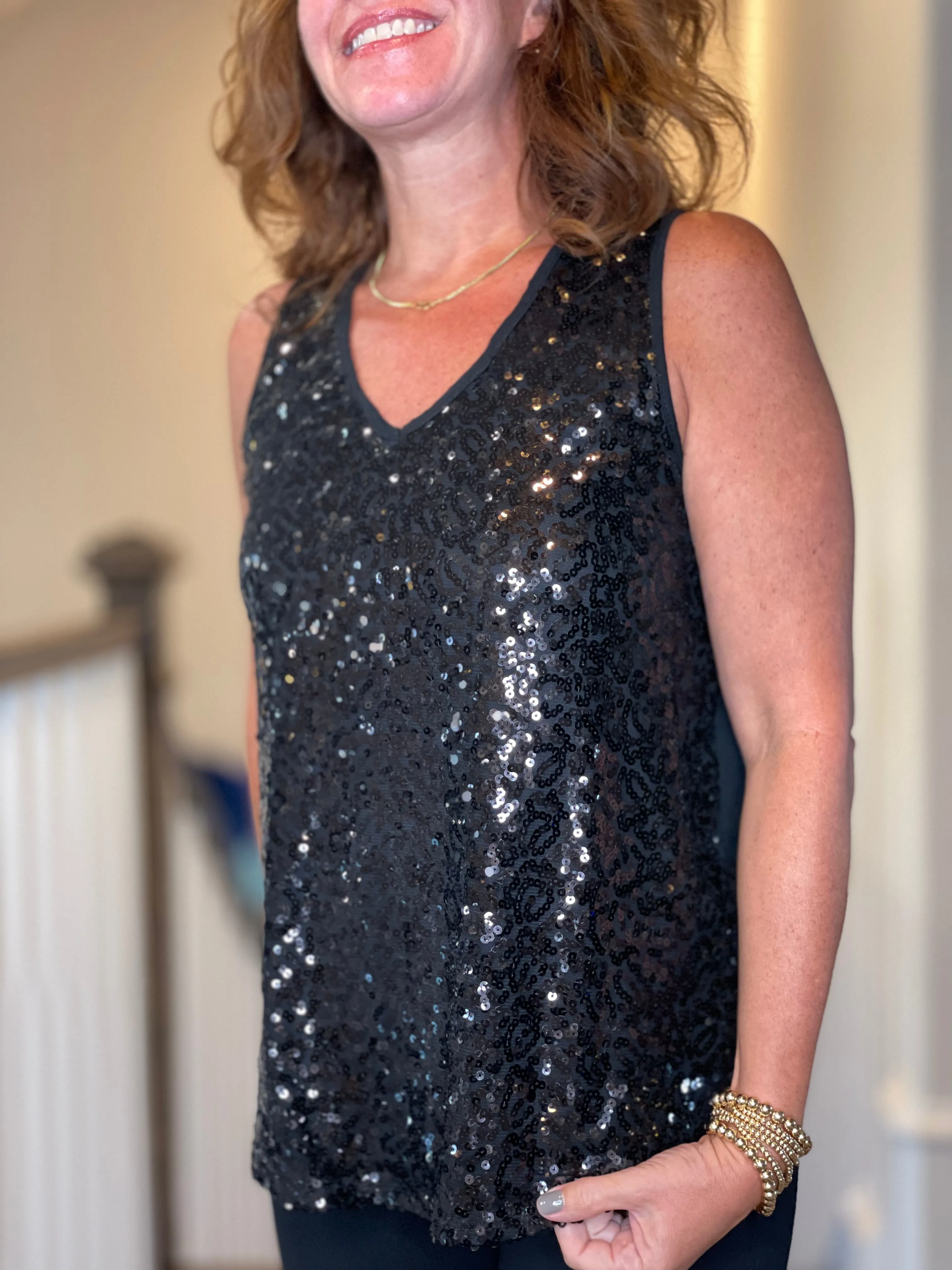 Sequin Tank in Black