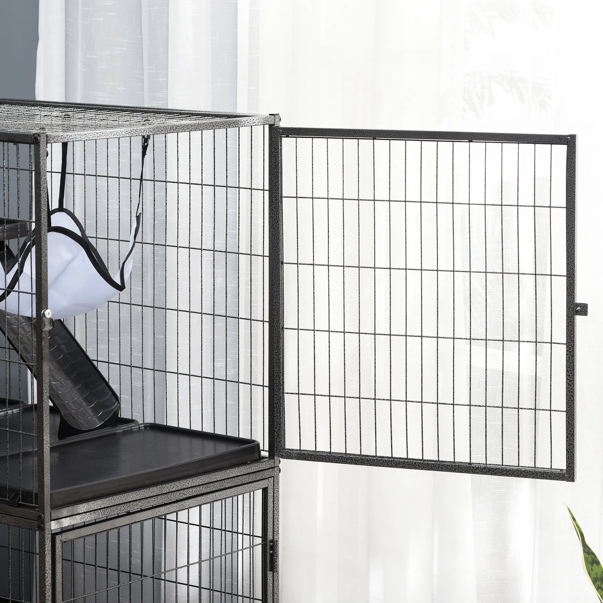 Small Animal Cage for Chinchilla Ferret Kitten on Wheels with Hammock Removable Tray, Silver Grey