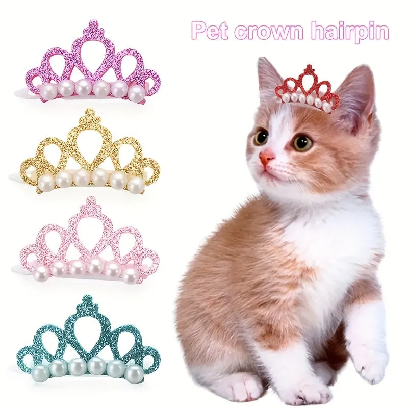 Stylish Crown Pet Hair Clips for Cats